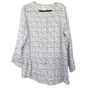 Cynthia Rowley Women's 1X 100% linen button down shirt blouse Ditsy Floral print